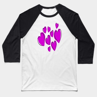 Cute Hearts Hand Drawn Bold Pink Romantic Doodle Baseball T-Shirt